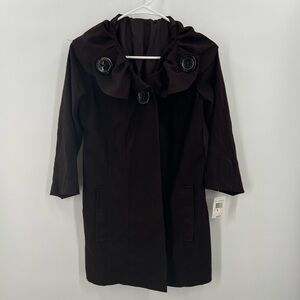 Ladies Black Trench Short Coat Big Buttons NEW Medium